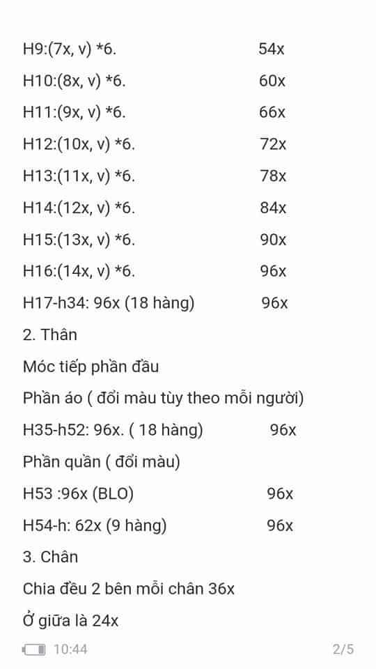 Chart móc len gấu bigbebez tăng size.