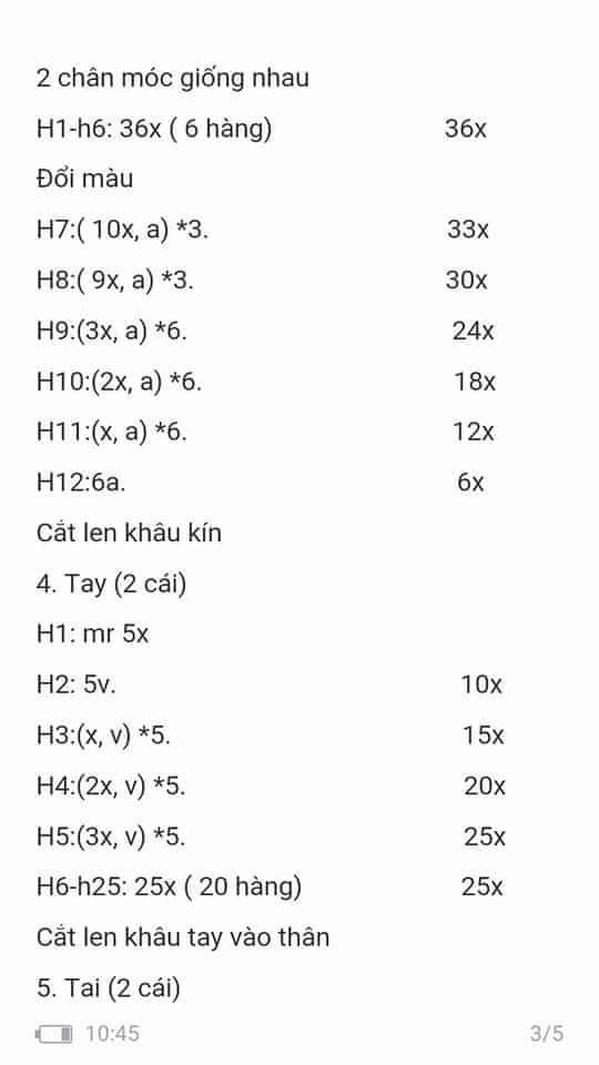 Chart móc len gấu bigbebez tăng size.