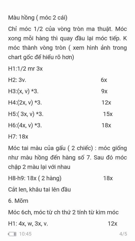 Chart móc len gấu bigbebez tăng size.