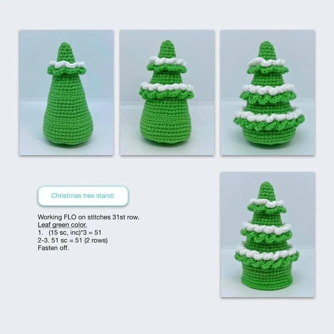 Christmas tree crochet pattern with golden ball.