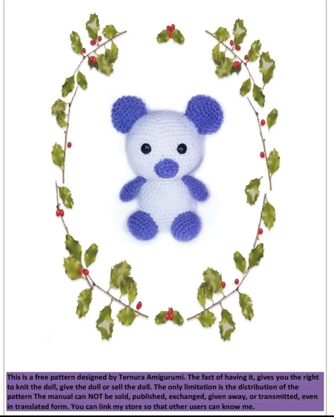 crochet blue ear white bear