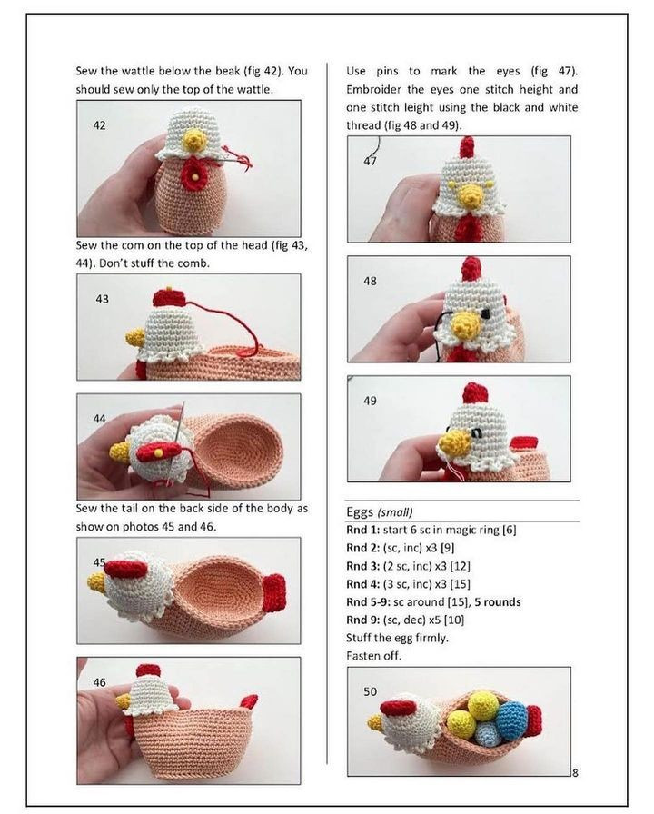 crochet hens incubating eggs