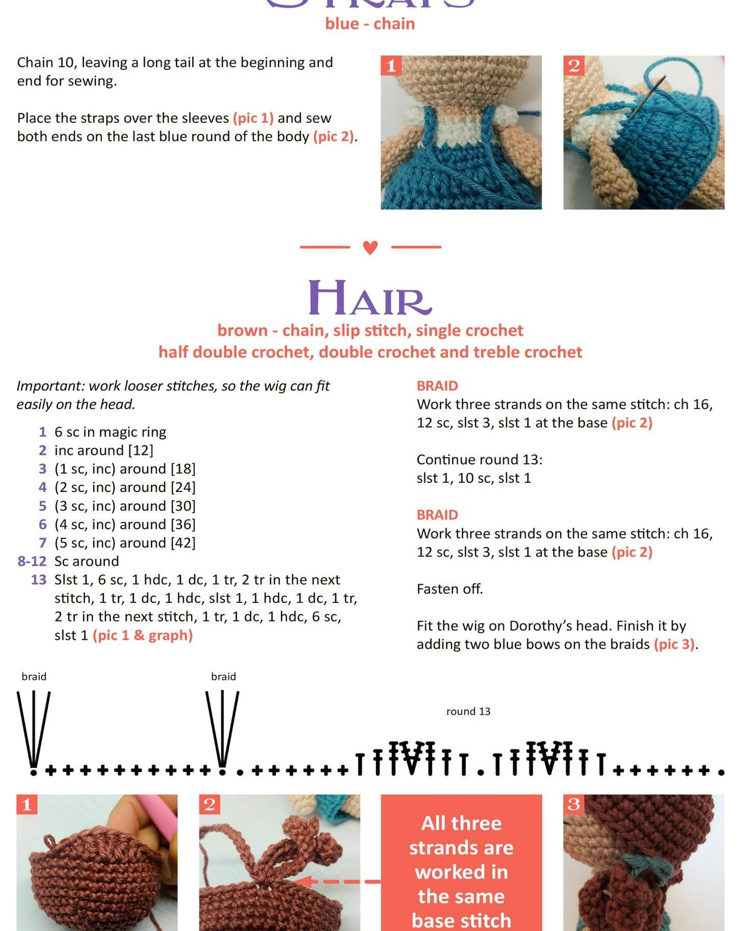 Crochet pattern for a brown haired girl with overalls and a dog crochet pattern
