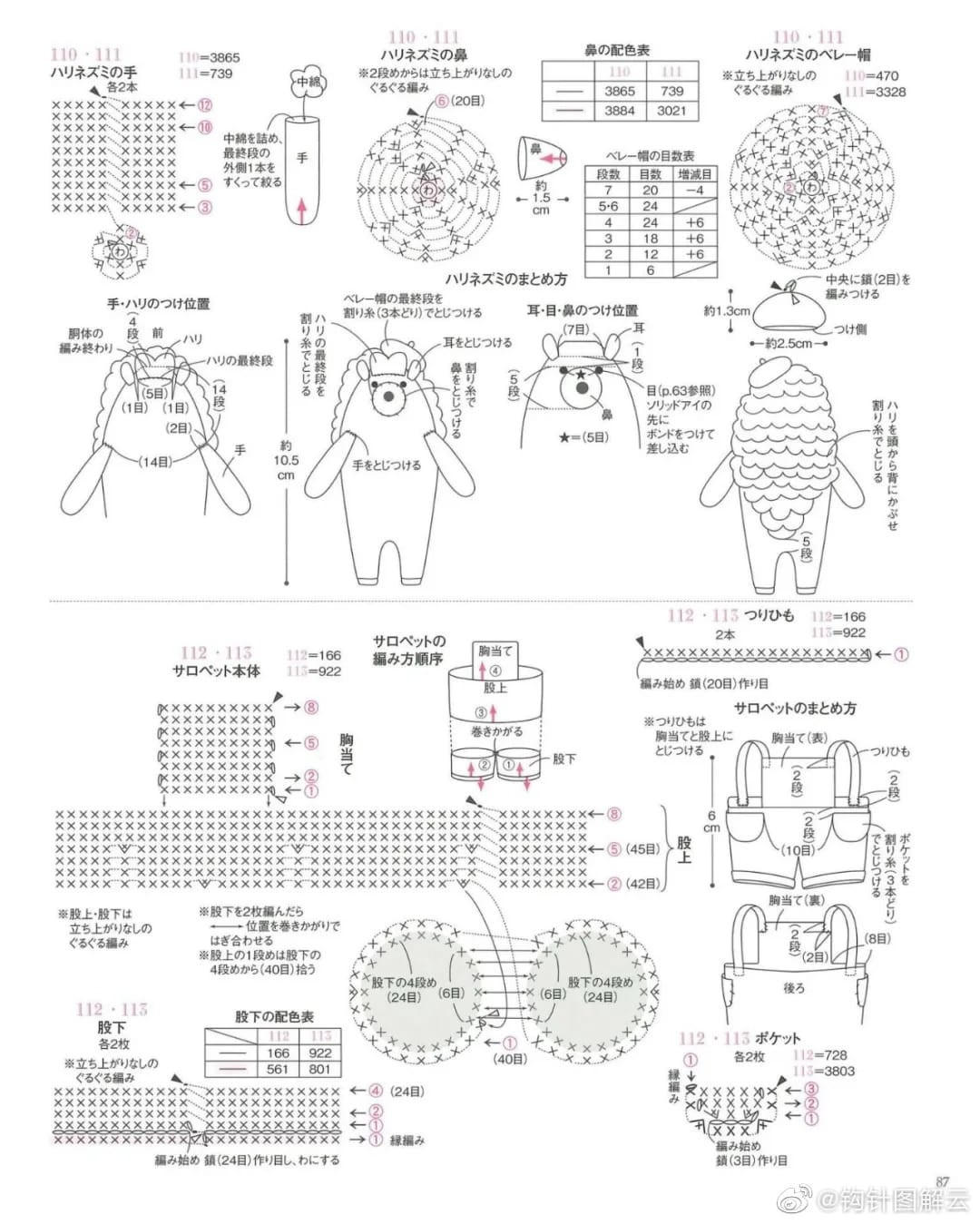 crochet pattern gray porcupine wearing a hat.