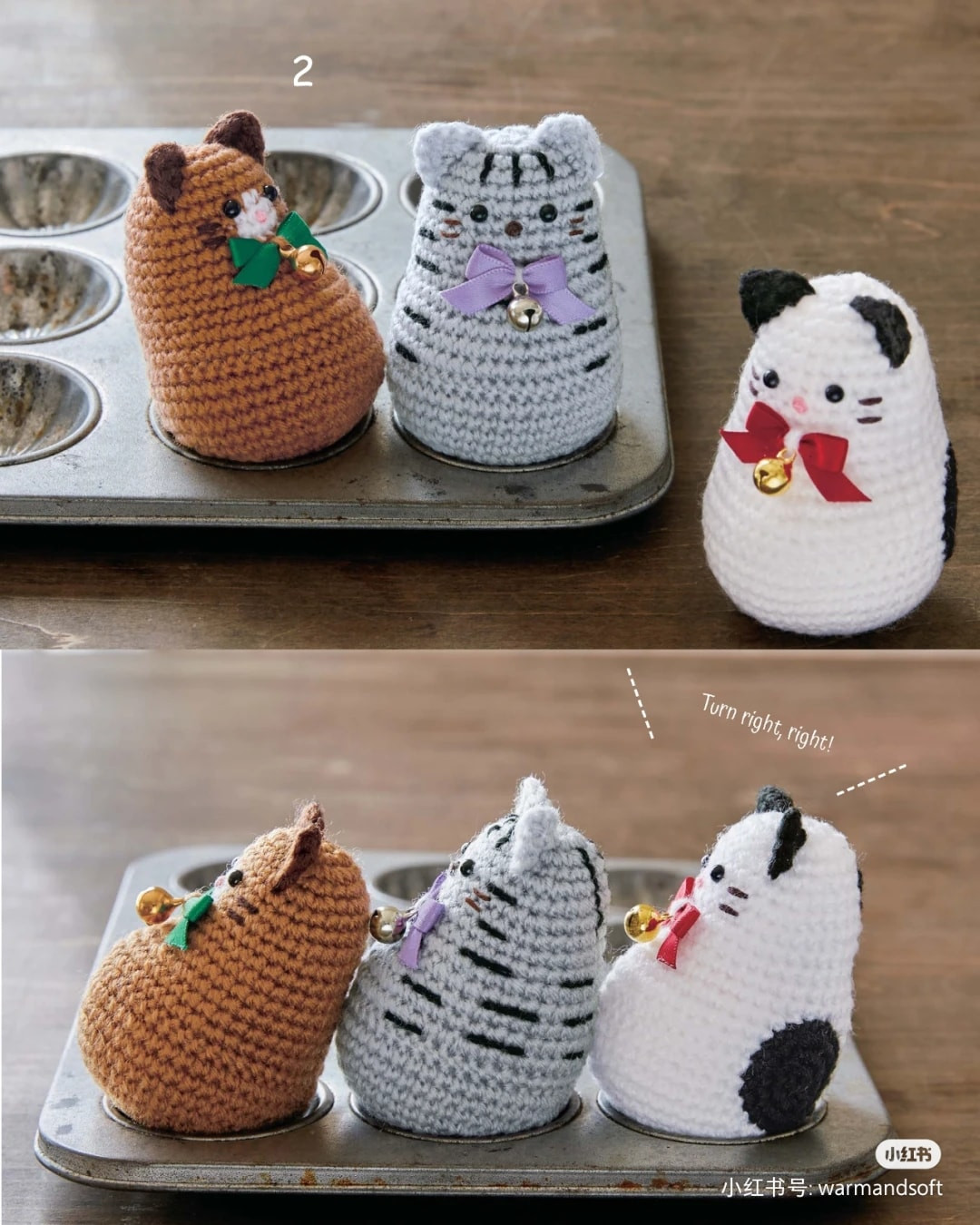 crochet pattern white cat gray head keychain