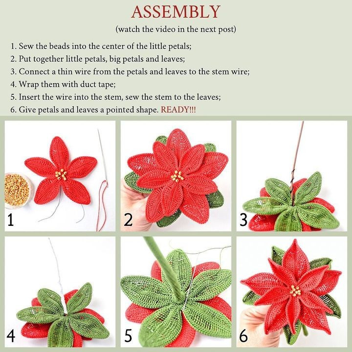crochet red five-petaled flower