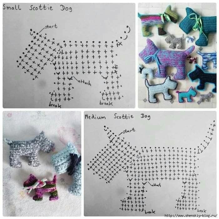 eight crochet pattern horse dog, deer, elephant, square bag.