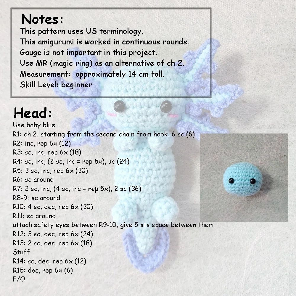 Free crochet pattern axolotl blue