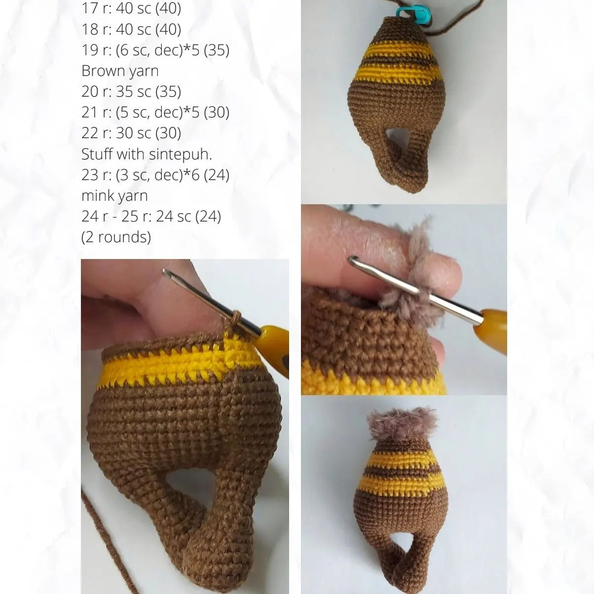 free crochet pattern bee brown with yellow stripes.