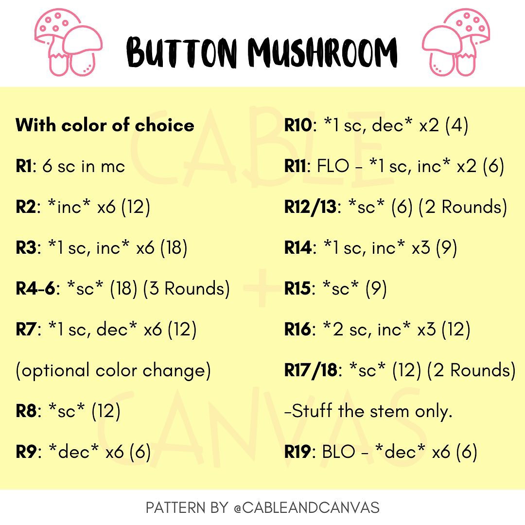 free crochet pattern button mushroom