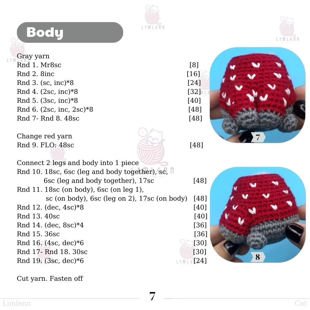 free crochet pattern cat in red shirt