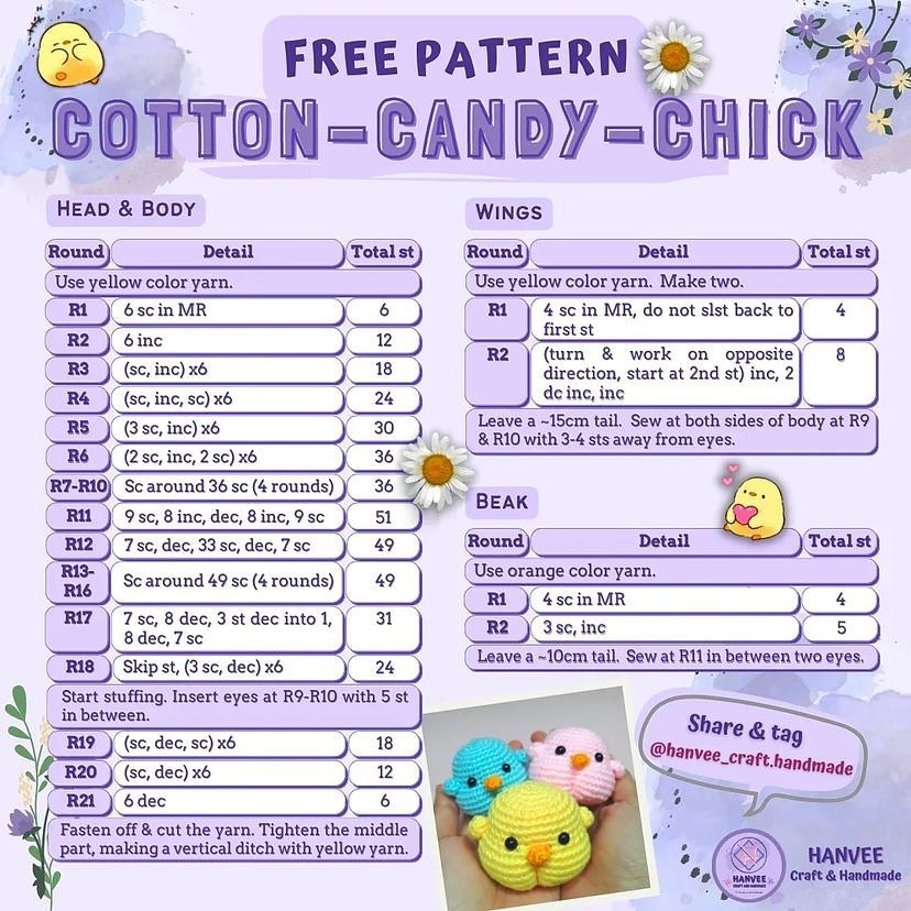 free crochet pattern cotton candy chick
