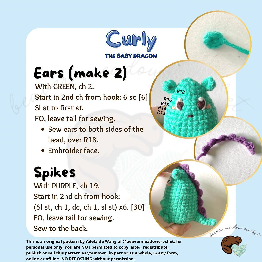 free crochet pattern curly the baby dragon