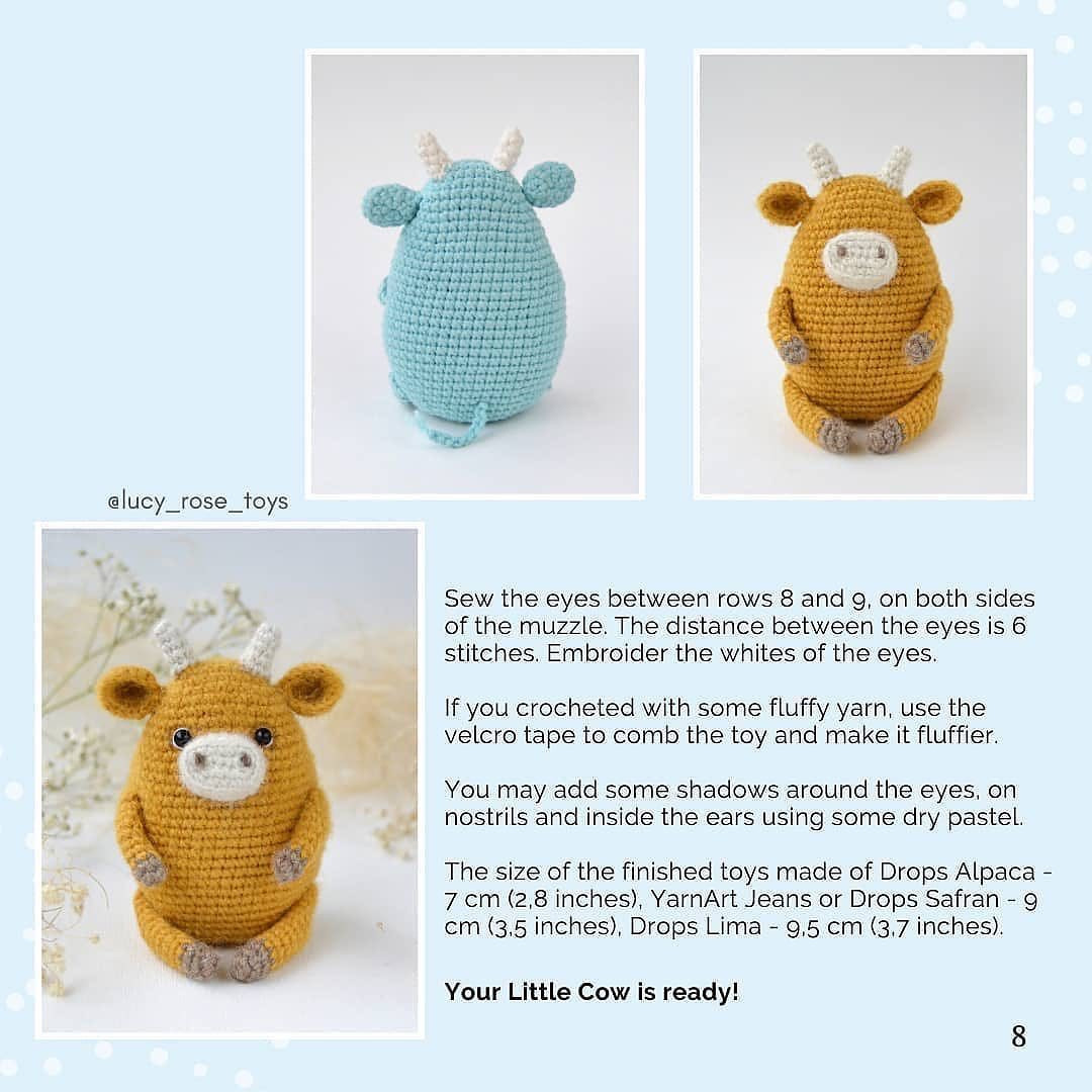 free crochet pattern green cow with white muzzle.