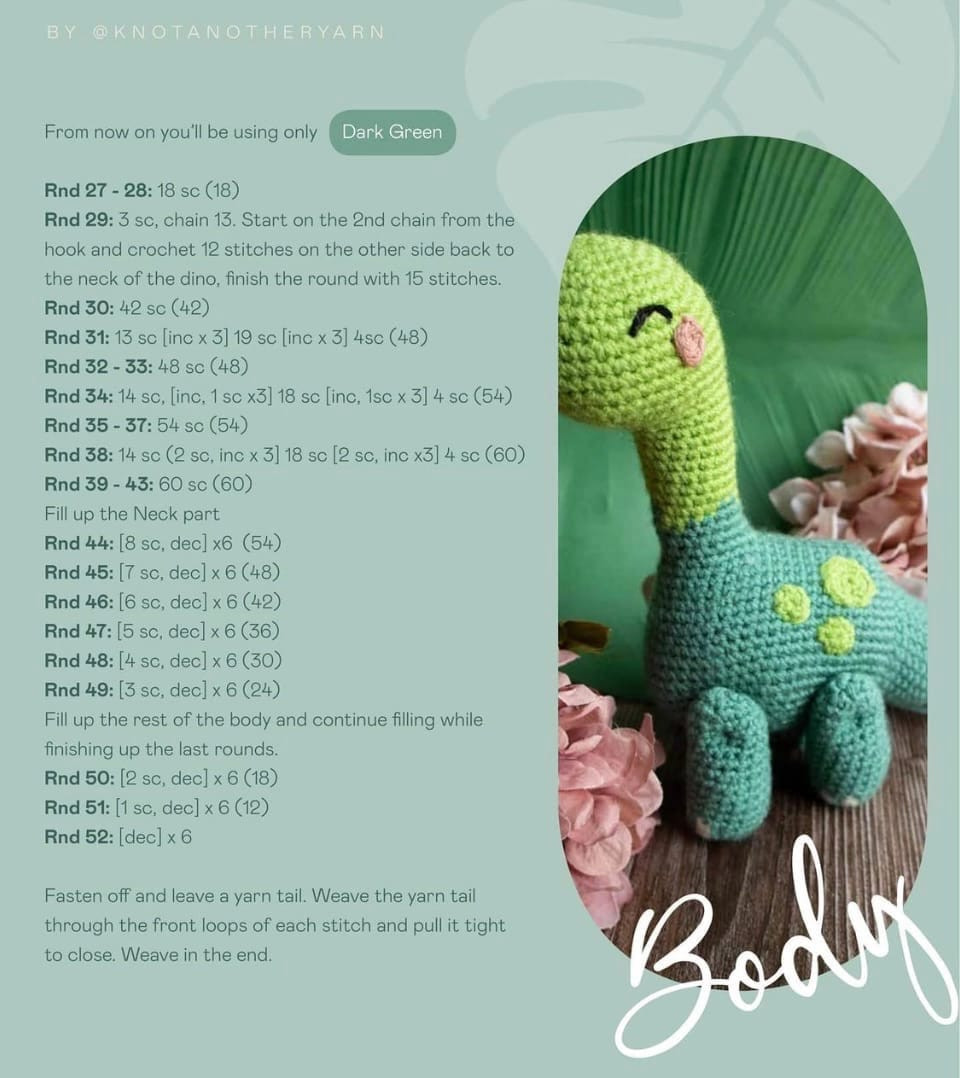 Free crochet pattern herbivorous dinosaur