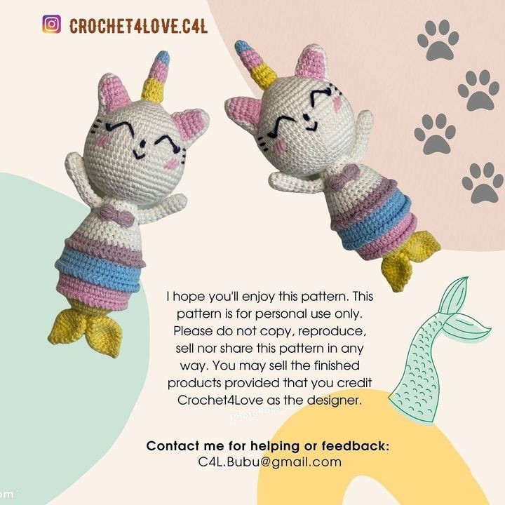 Free Crochet Pattern Kitty Unicorn Mermaid