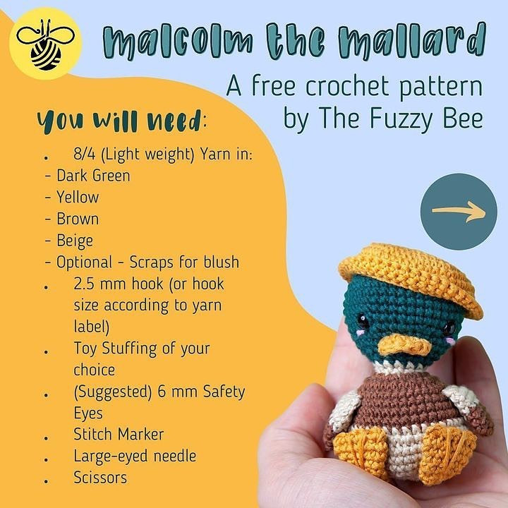free crochet pattern malcolm the Mallard