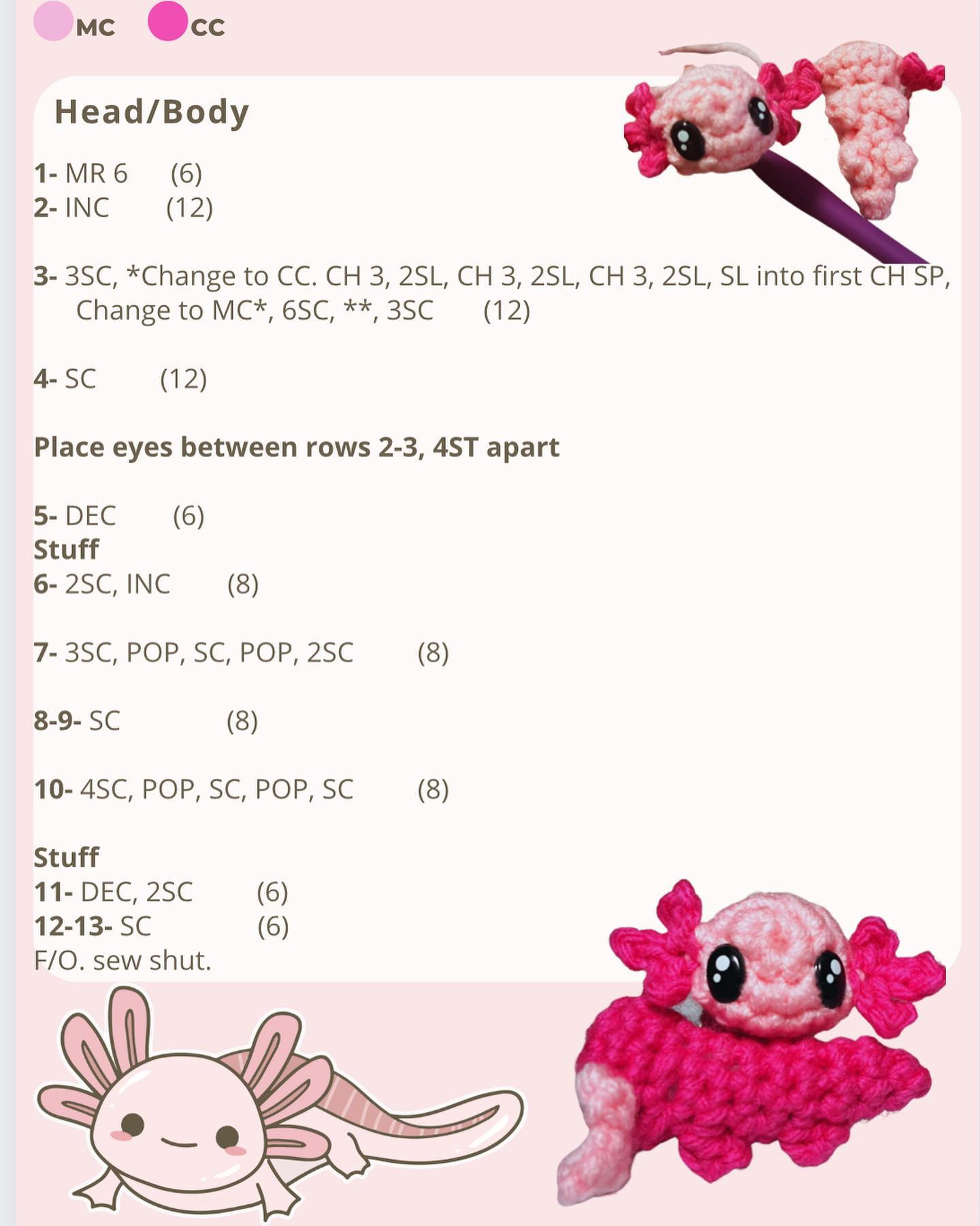 free crochet pattern mini axolotl