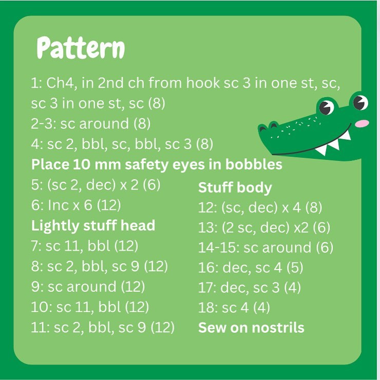 free crochet pattern mini crocodile