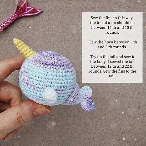 free crochet pattern one-horned whale (narwhal)