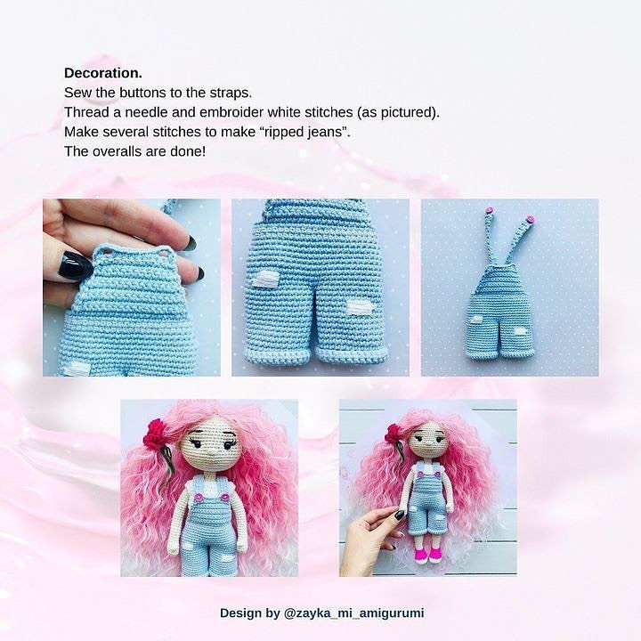 free crochet pattern pink hair doll with red bow