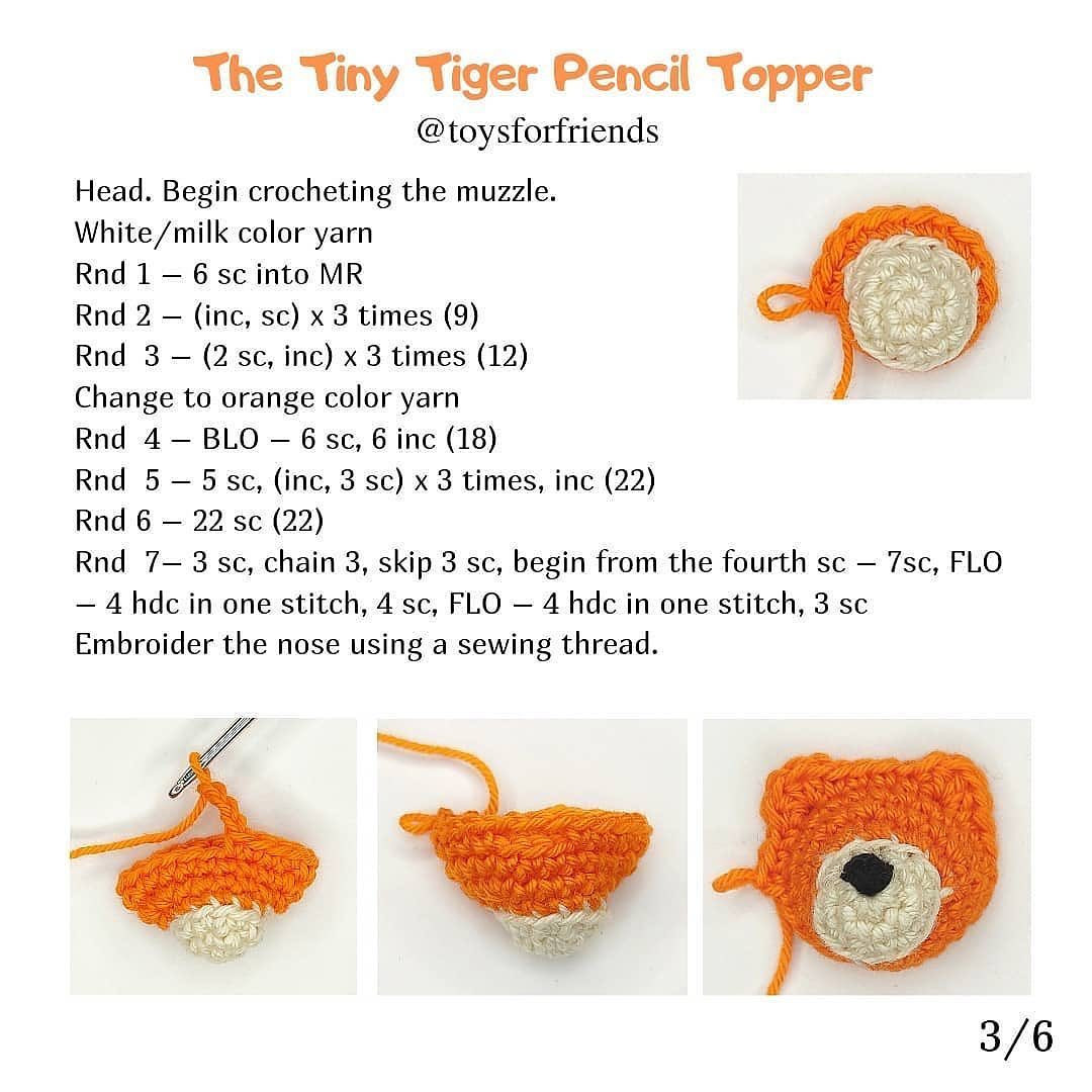 free crochet pattern tini tiger pencil topper
