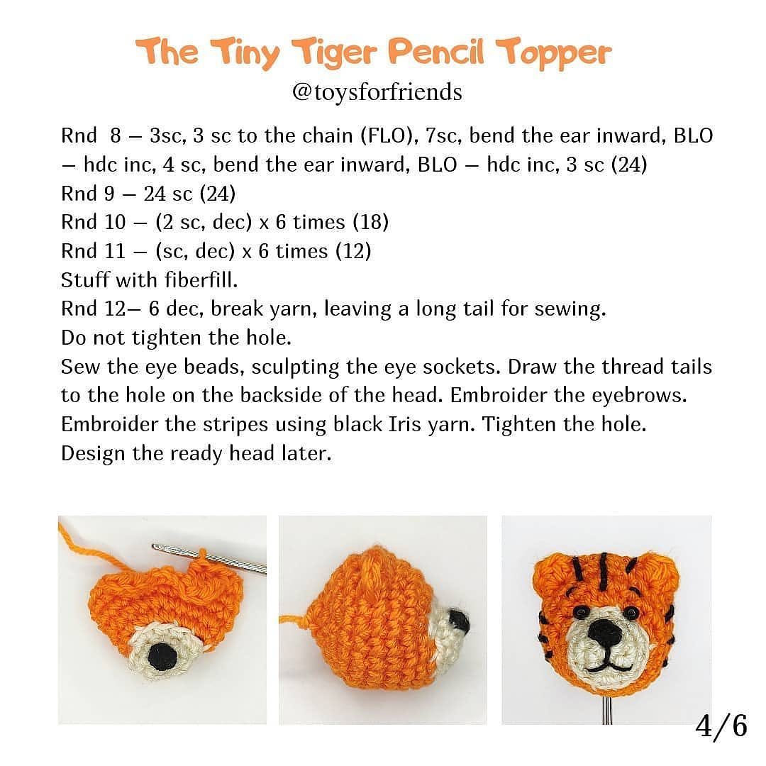 free crochet pattern tini tiger pencil topper