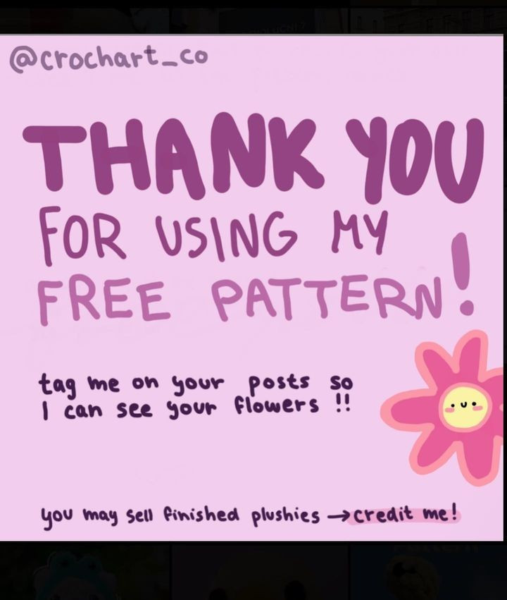 free crochet pattern yellow stamen, white, pink, purple petals