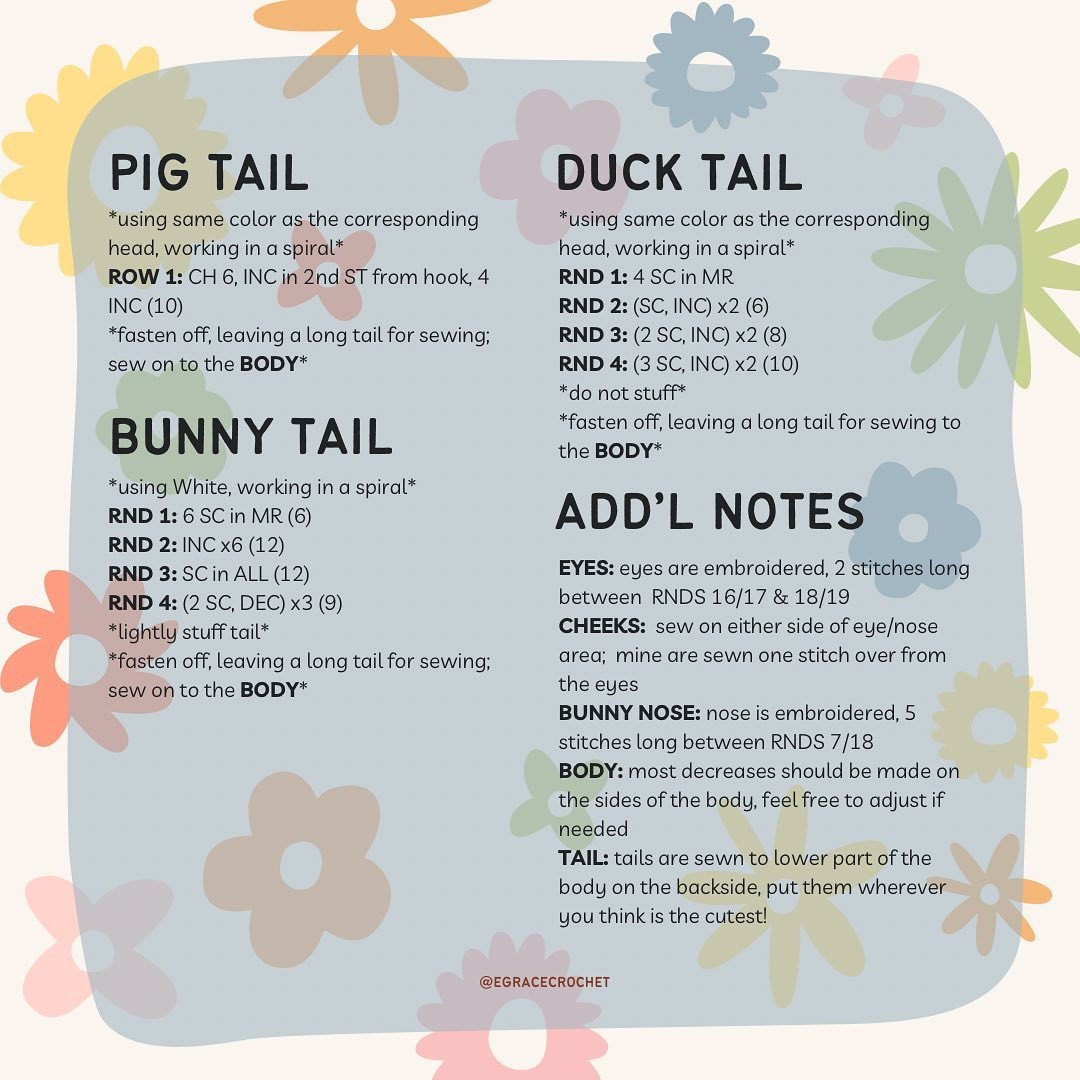 free pattern bunny duckling piglet