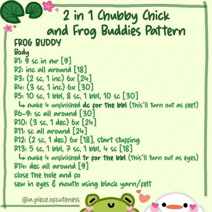 free pattern chubby chick and frog buddies