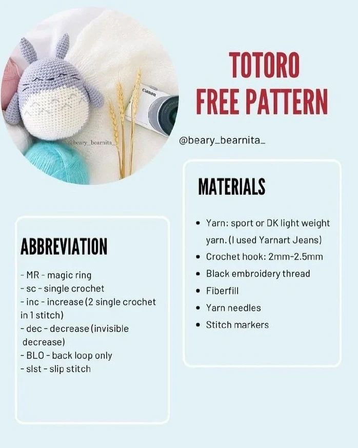 free pattern totoro white belly.