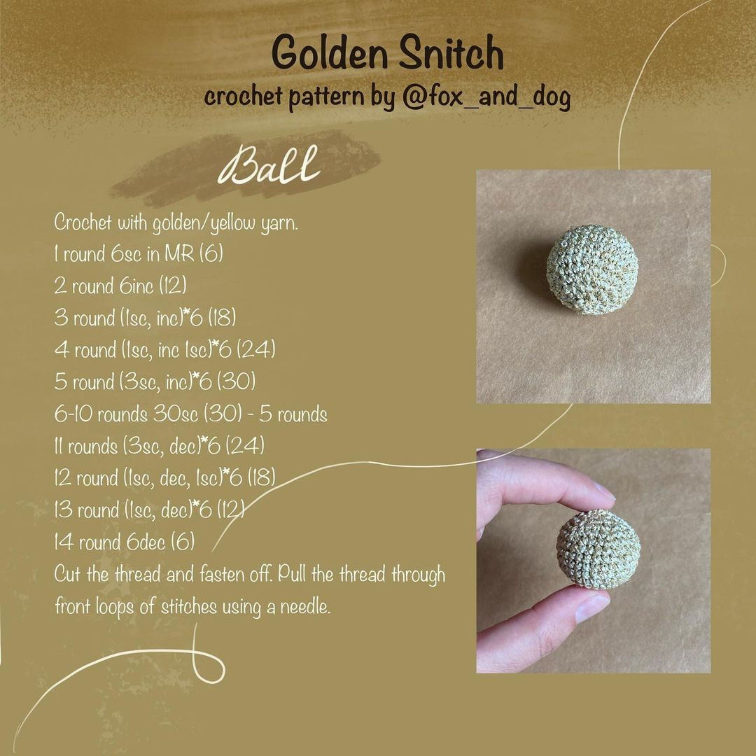 Golden Snitch crochet pattern from Harry Potter, two wings