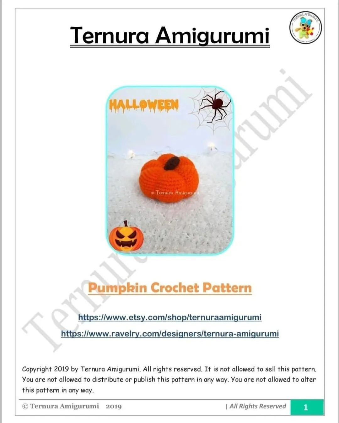 Halloween pumpkin crochet pattern with brown stalks