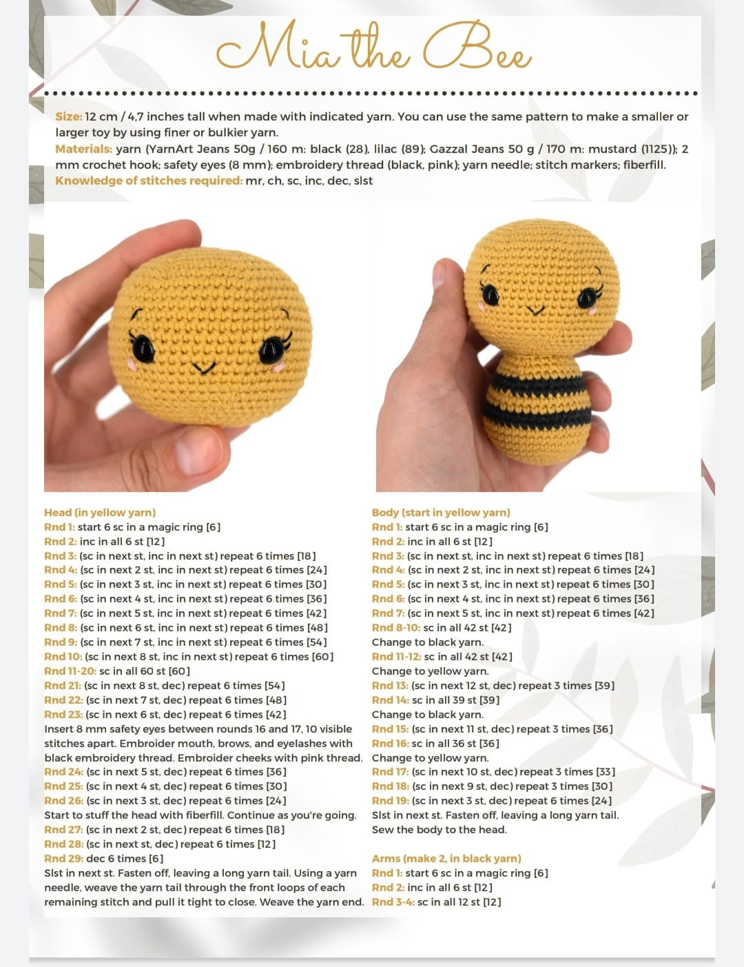 Mia the bee crochet pattern