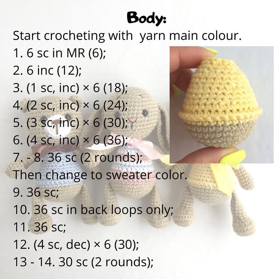 Pattern crochet bear, rabbit tie bow.
