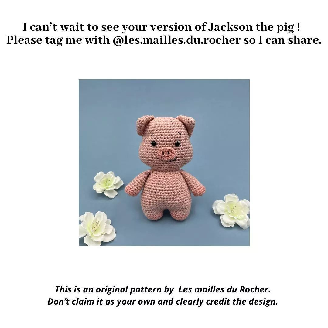 Pink pig wool crochet pattern with folded ears