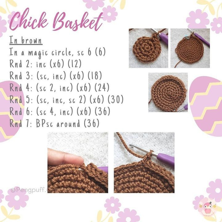 Rabbit and chicken crochet pattern in the basket