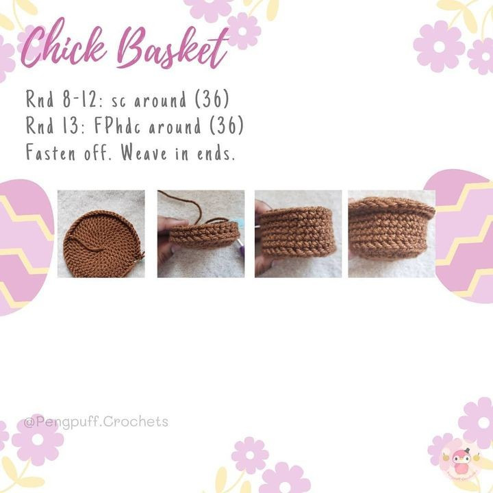 Rabbit and chicken crochet pattern in the basket