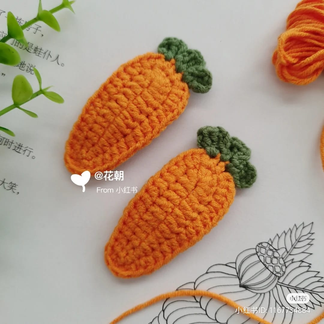 Rabbit ear hairpin, watermelon, carrot, rainbow rattan, Bear face crochet pattern