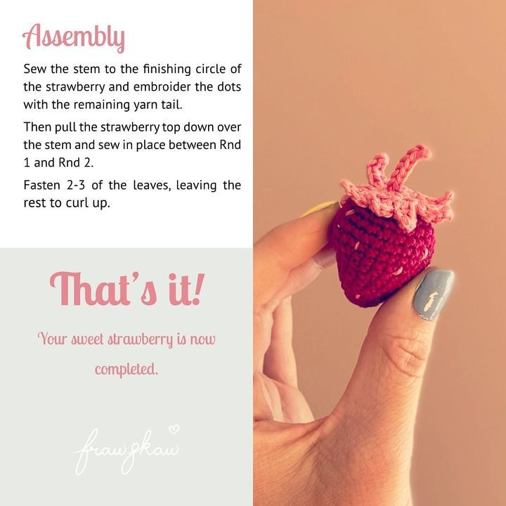 Red strawberry crochet pattern with pink stem