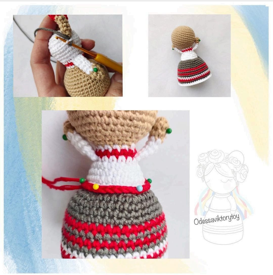 Схема вязания крючком головы куклы в лавровом венке.