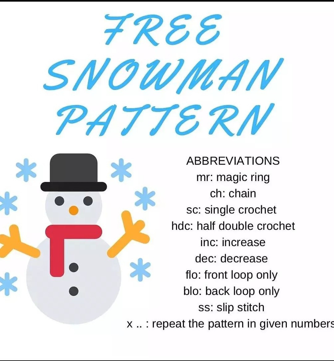 Snowman crochet pattern wearing a blue hat