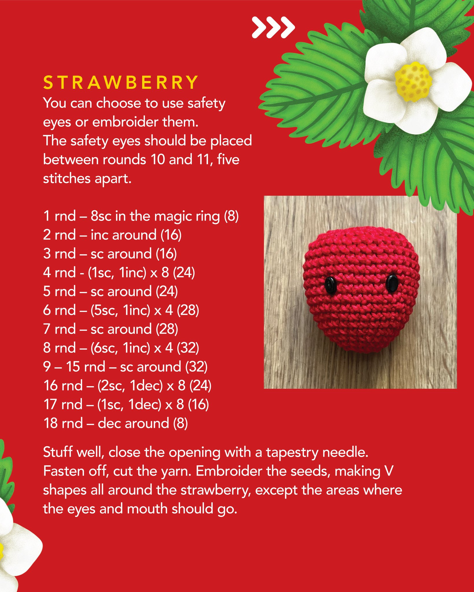 Strawberry keychain pattern with glasses