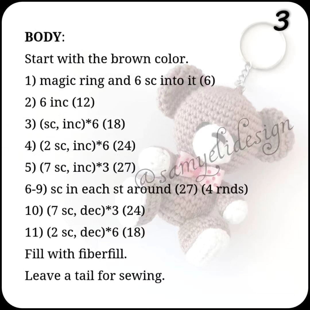 teddy keychain free english pattern
