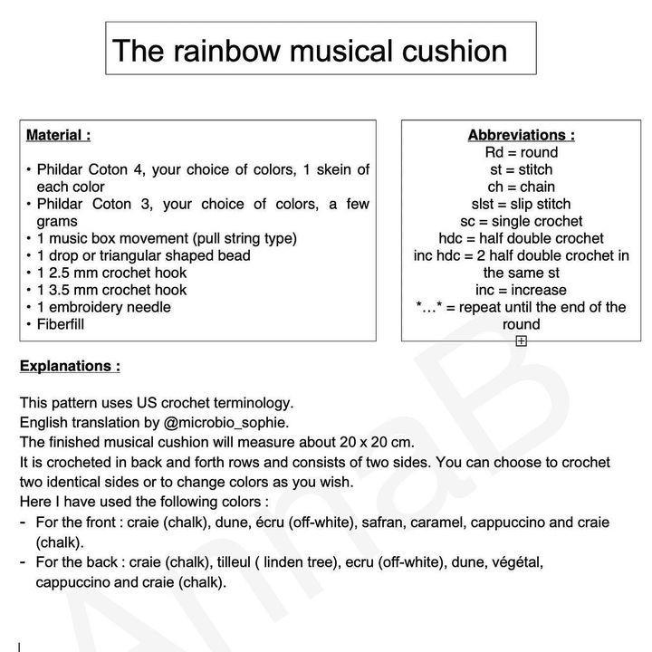 the rainbow musical cushion free pattern