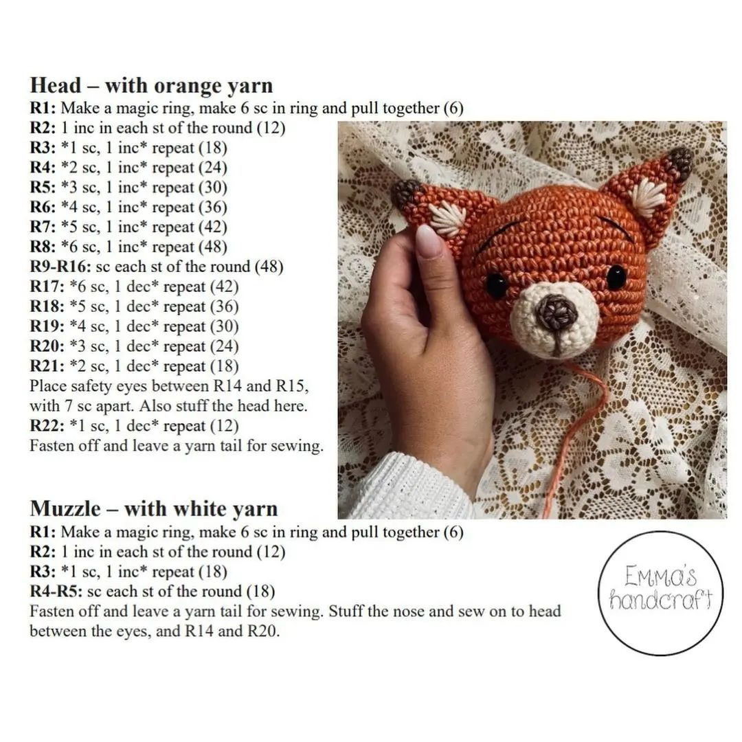White muzzle fox crochet pattern.