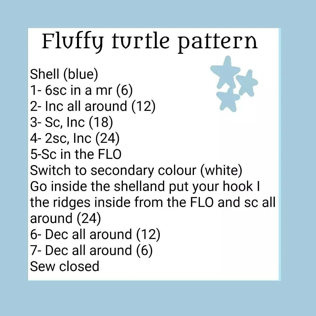 White turtle wool crochet pattern, blue shell.