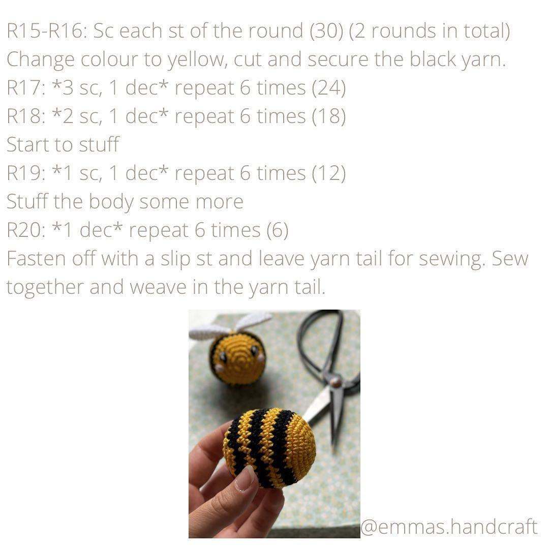 White winged bee crochet pattern with black stripes.