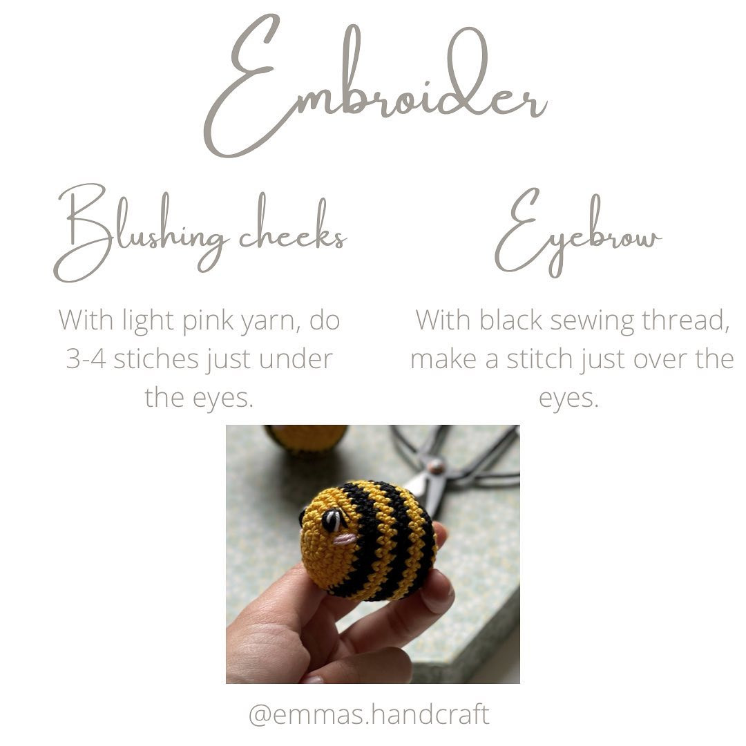 White winged bee crochet pattern with black stripes.