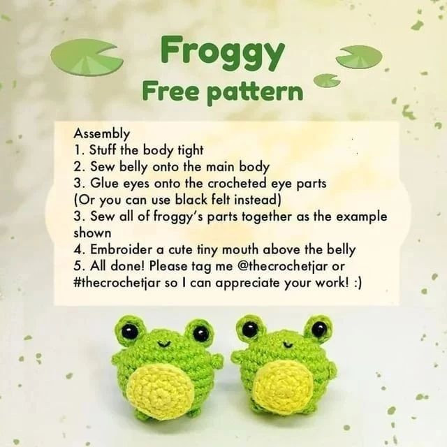 Yellow belly green frog crochet pattern